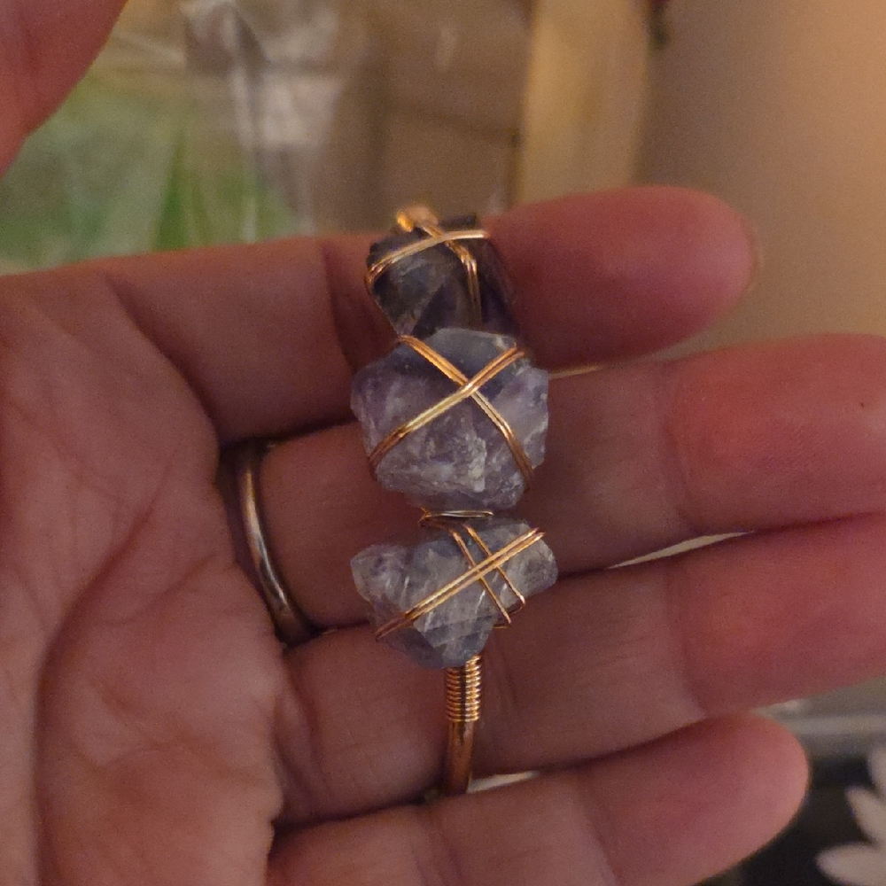 Gold Wire Wrapped Purple Raw Stone Bracelet